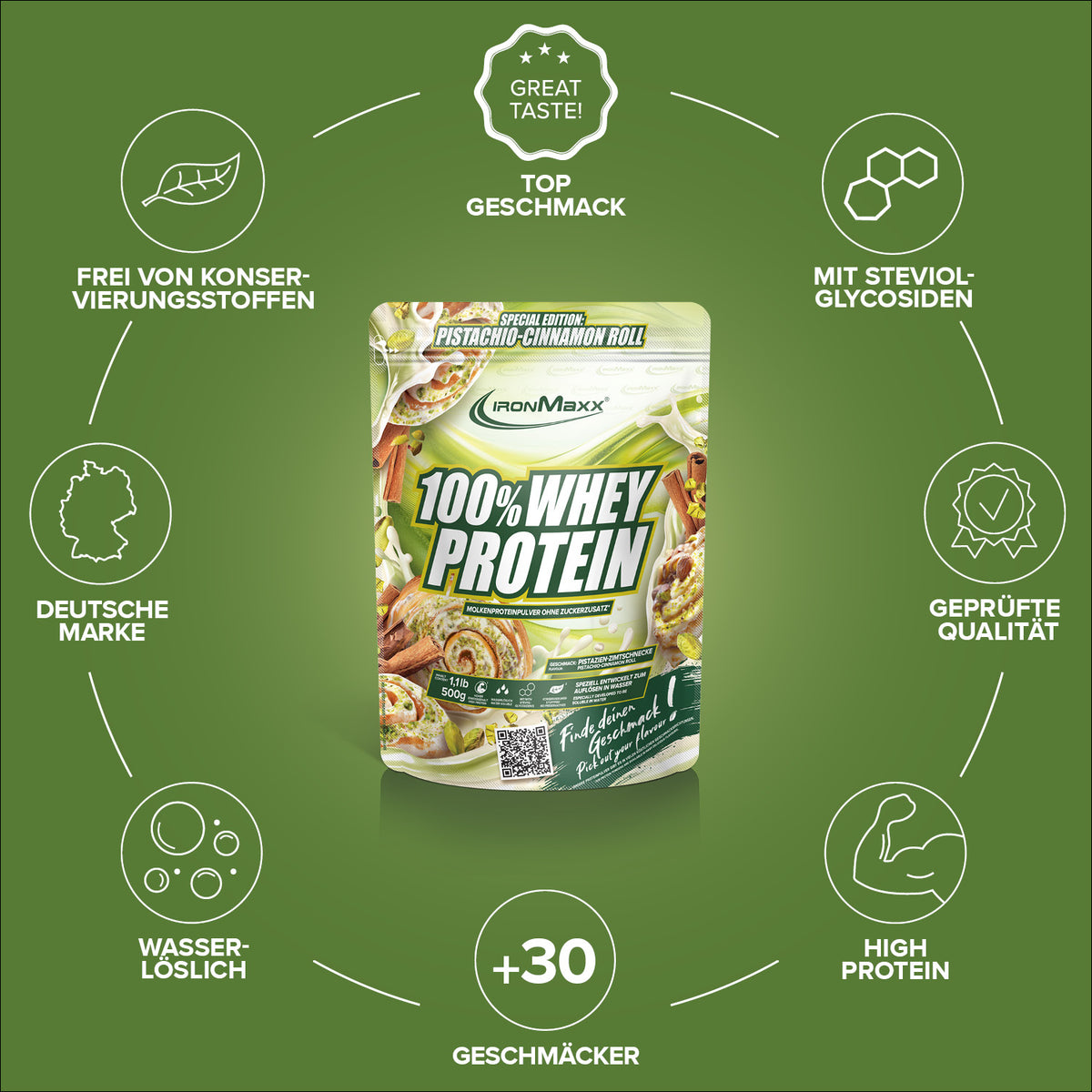 100% Whey Protein (500g) - Pistachio Cinnamon Roll